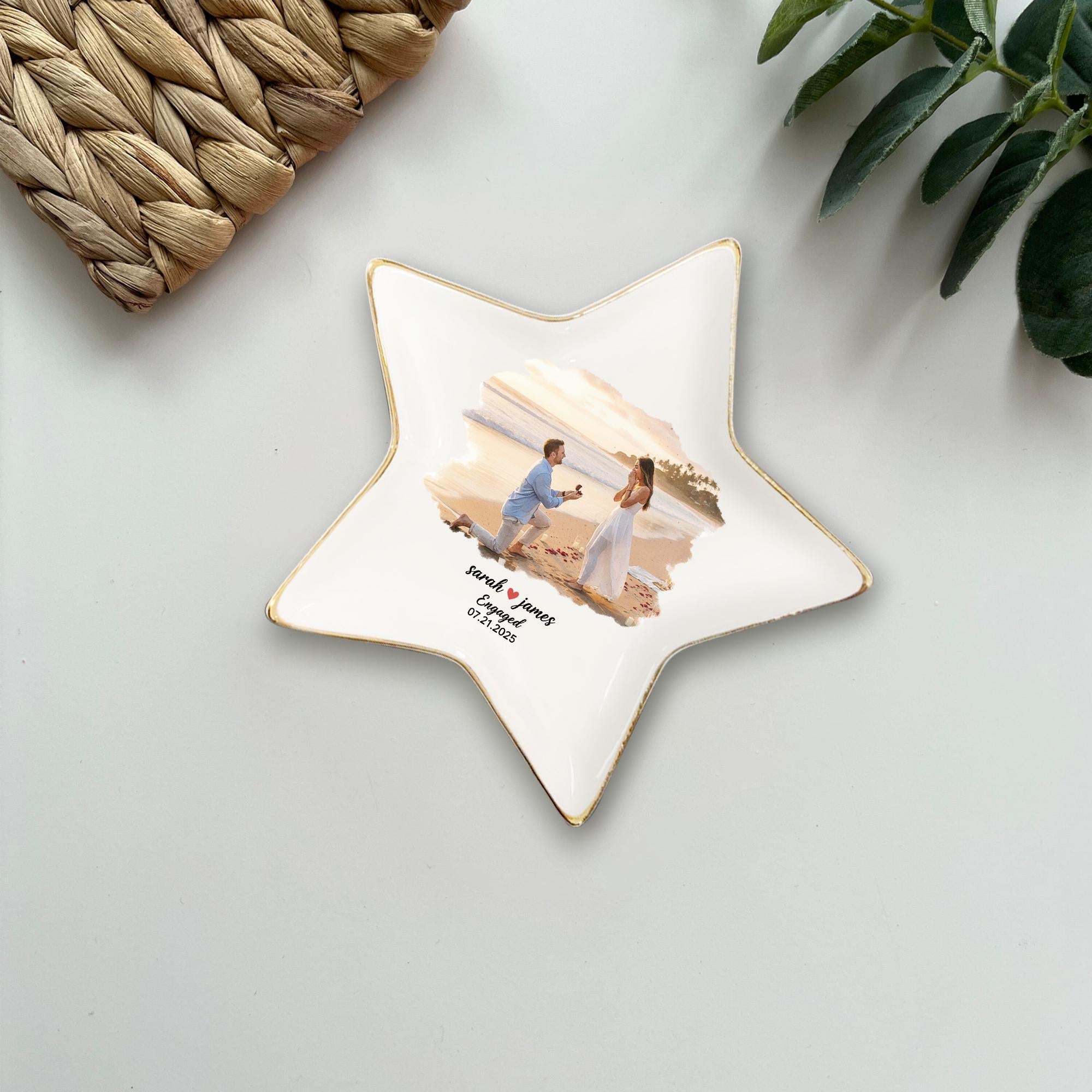 Custom Photo Jewelry Tray – Personalized Ceramic Ring Dish for Engagement or Gift