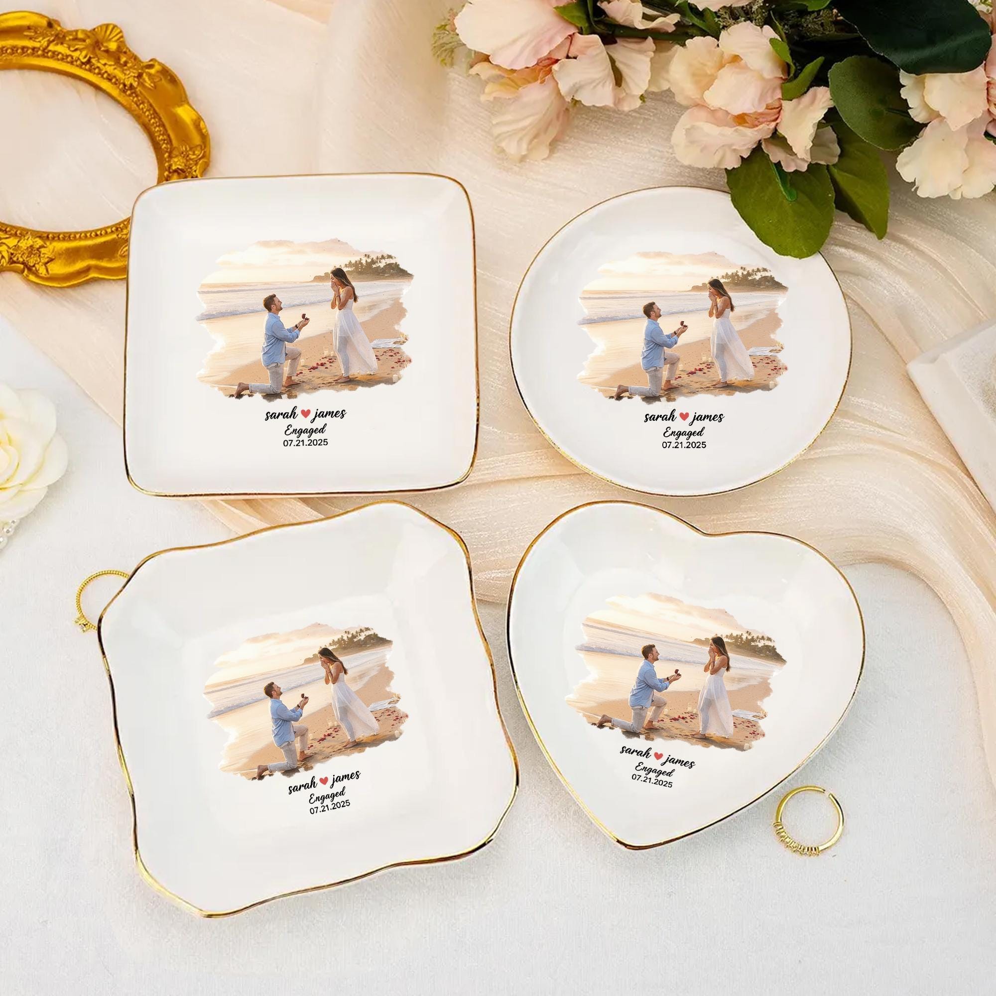 Custom Photo Jewelry Tray – Personalized Ceramic Ring Dish for Engagement or Gift