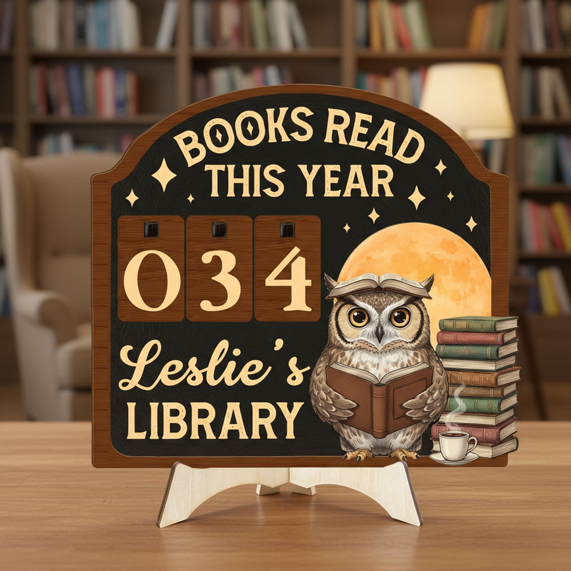 Owl Book Tracker Sign: Personalized Reading Counter, Library Decor