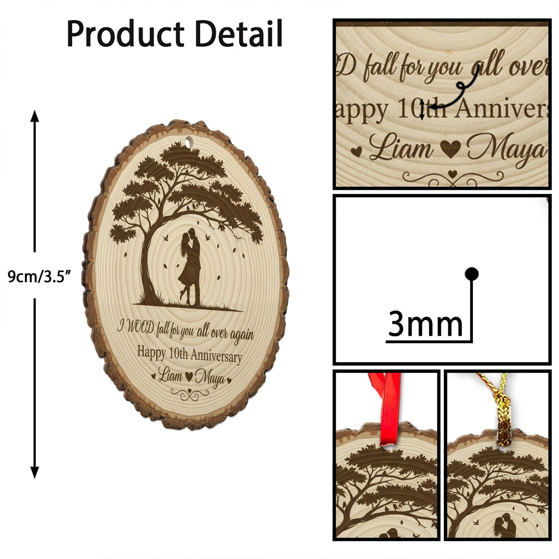 Custom Engraved Tree & Couple Ornament – Personalized Wood Ornament