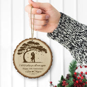 Custom Engraved Tree & Couple Ornament – Personalized Wood Ornament