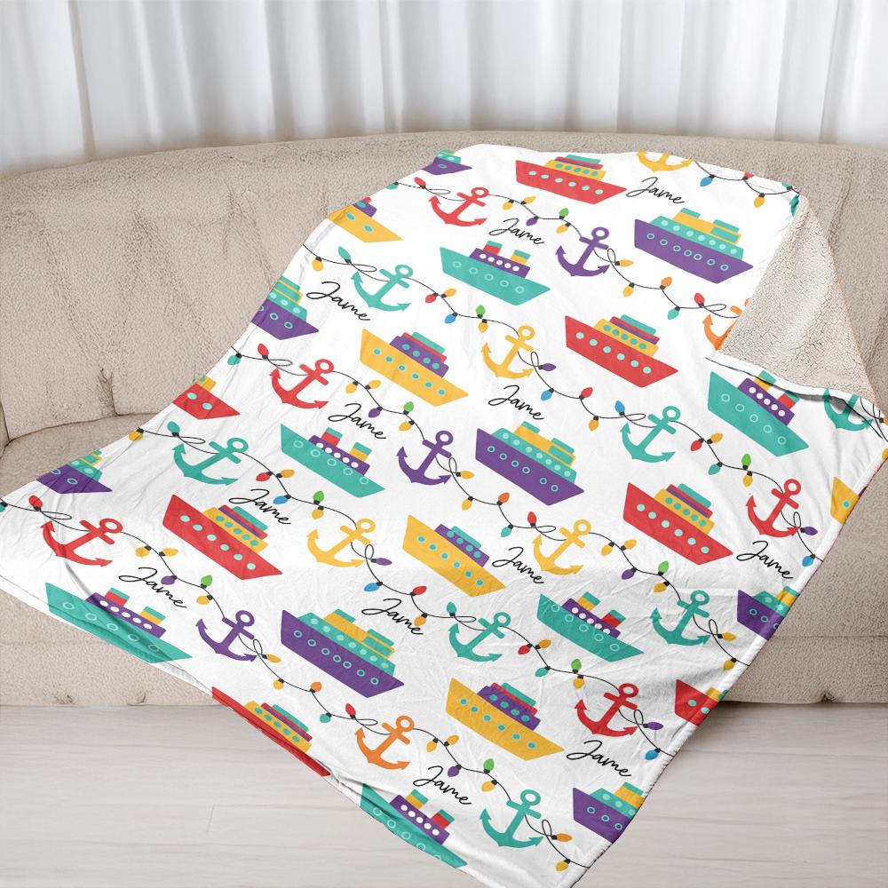 Custom Cruise Ship Fleece Blanket with Name – Nautical Merry Cruisemas Throw