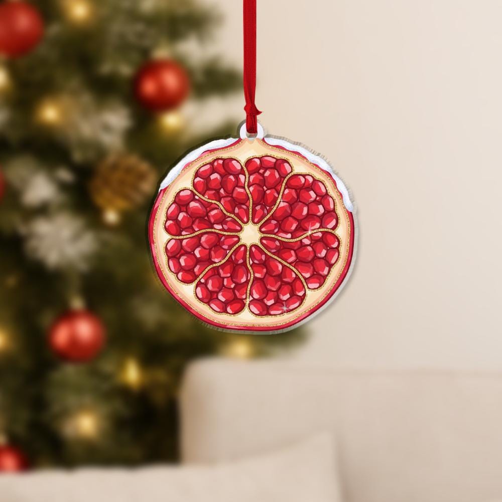 Pomegranate Slice Ornament – Holiday Tree Decoration with Red Fruit Design