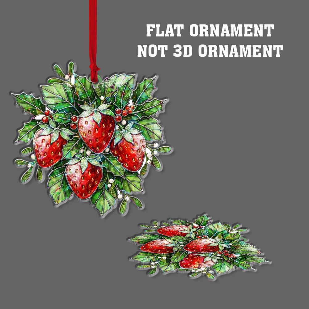 Strawberry Ornament – Holiday Tree Decoration with Holly Leaves and Red Berries
