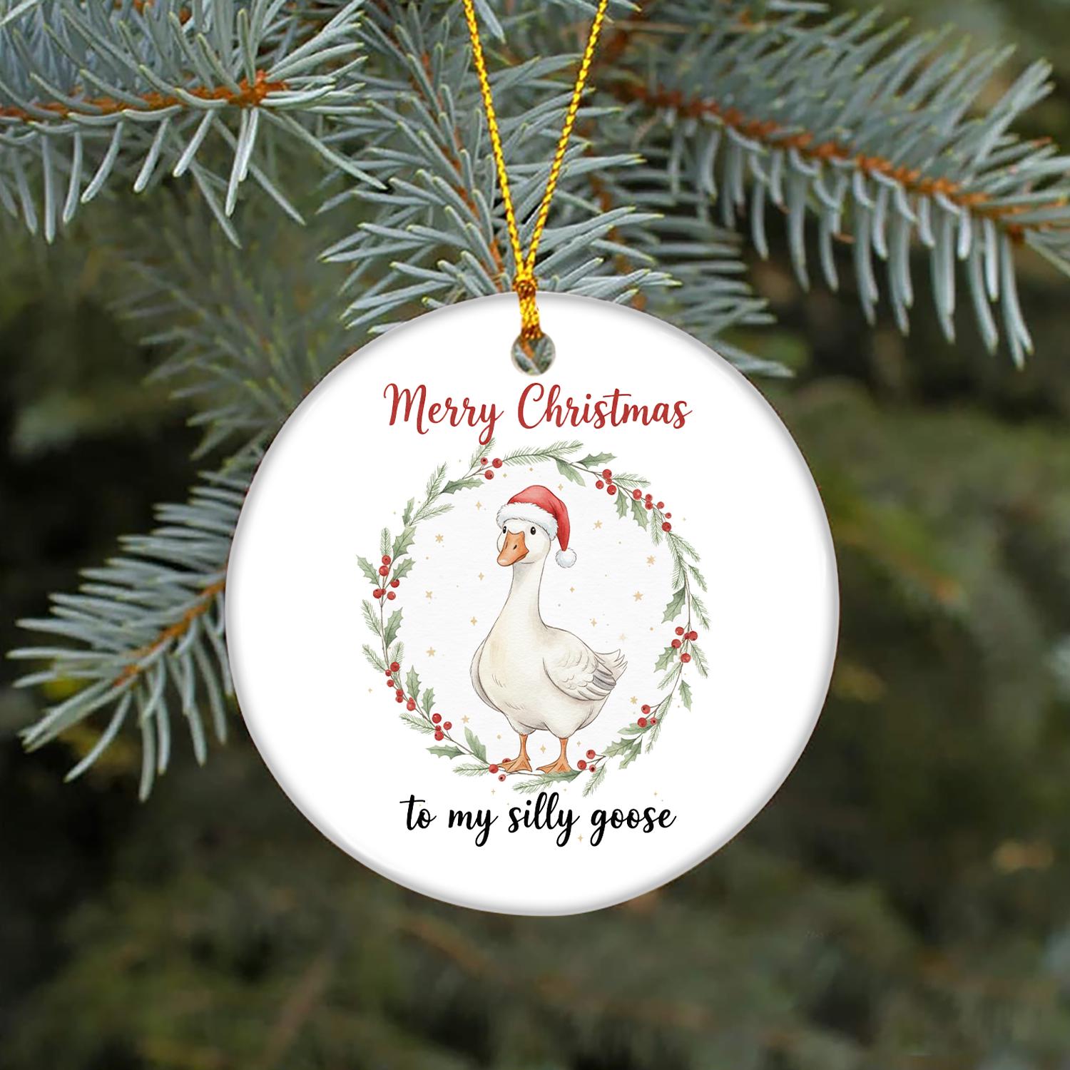 Ceramic Christmas Ornament – Goose with Santa Hat Holiday Tree Decoration