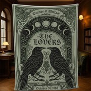 Custom Fleece Blanket with Ravens and Moon Phases, Gothic Tarot Lovers Tapestry Throw