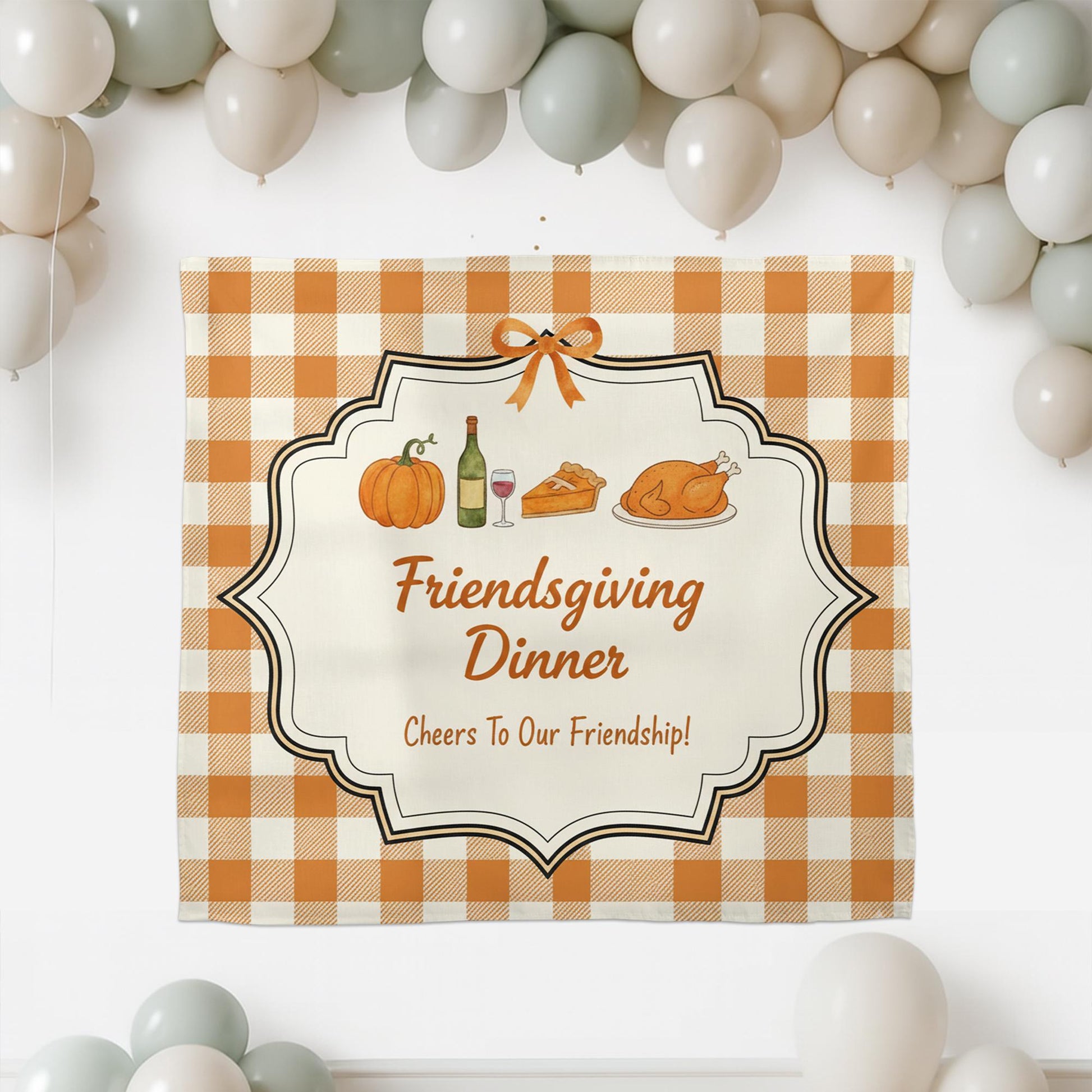 Friendsgiving Tapestry Wall Hanging with Pumpkin Pie and Turkey, Thanksgiving Dinner Decor