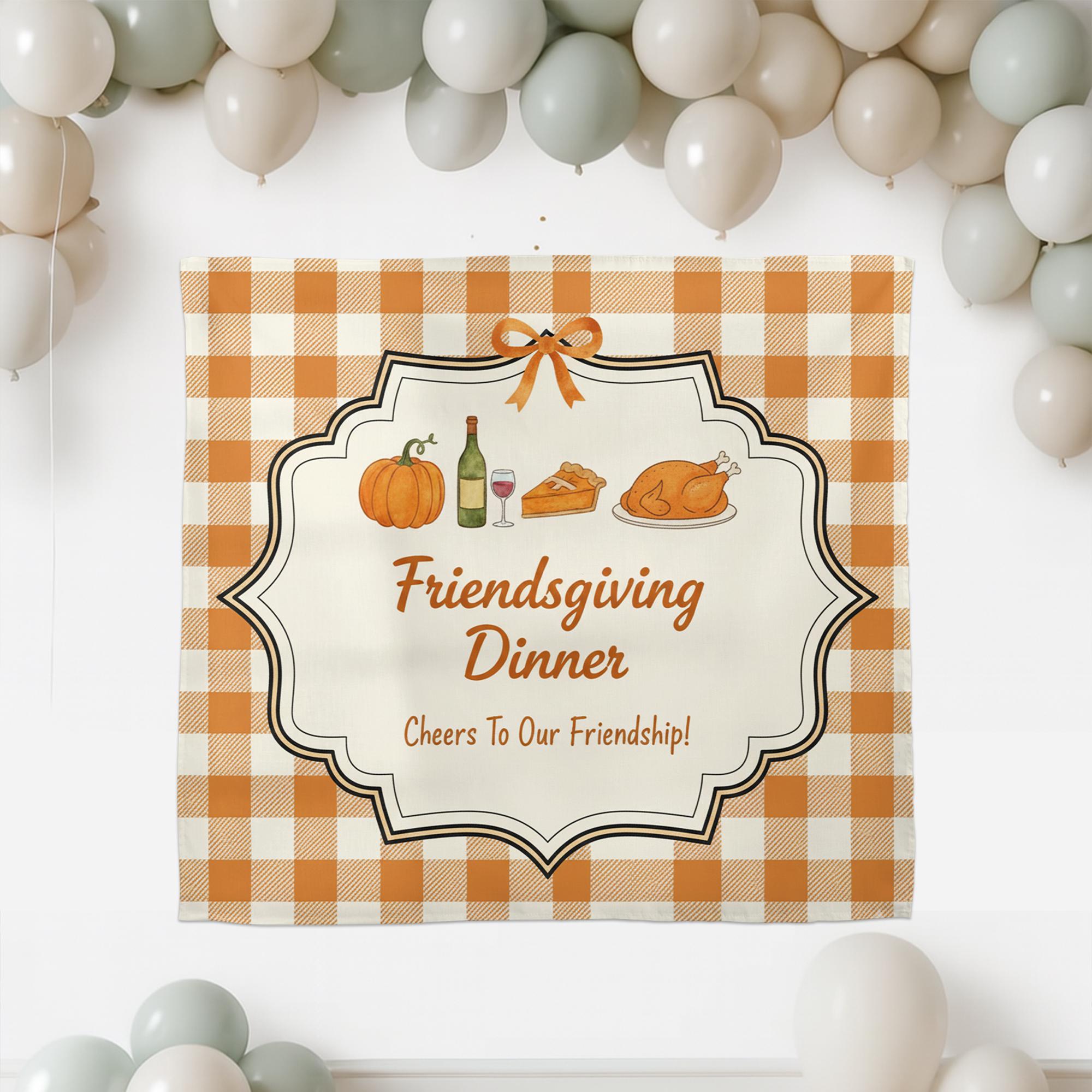 Friendsgiving Tapestry Wall Hanging with Pumpkin Pie and Turkey, Thanksgiving Dinner Decor