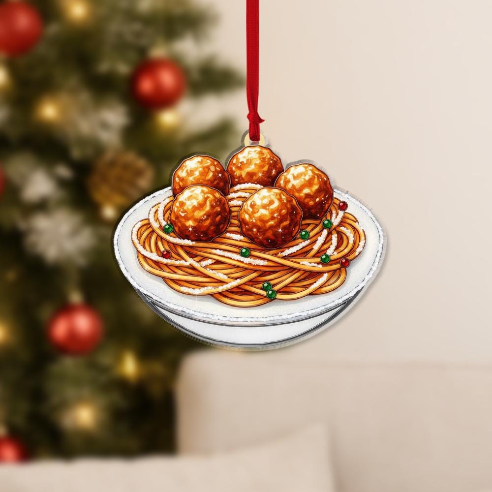 Spaghetti and Meatballs Ornament – Holiday Tree Decoration with Pasta Bowl Design