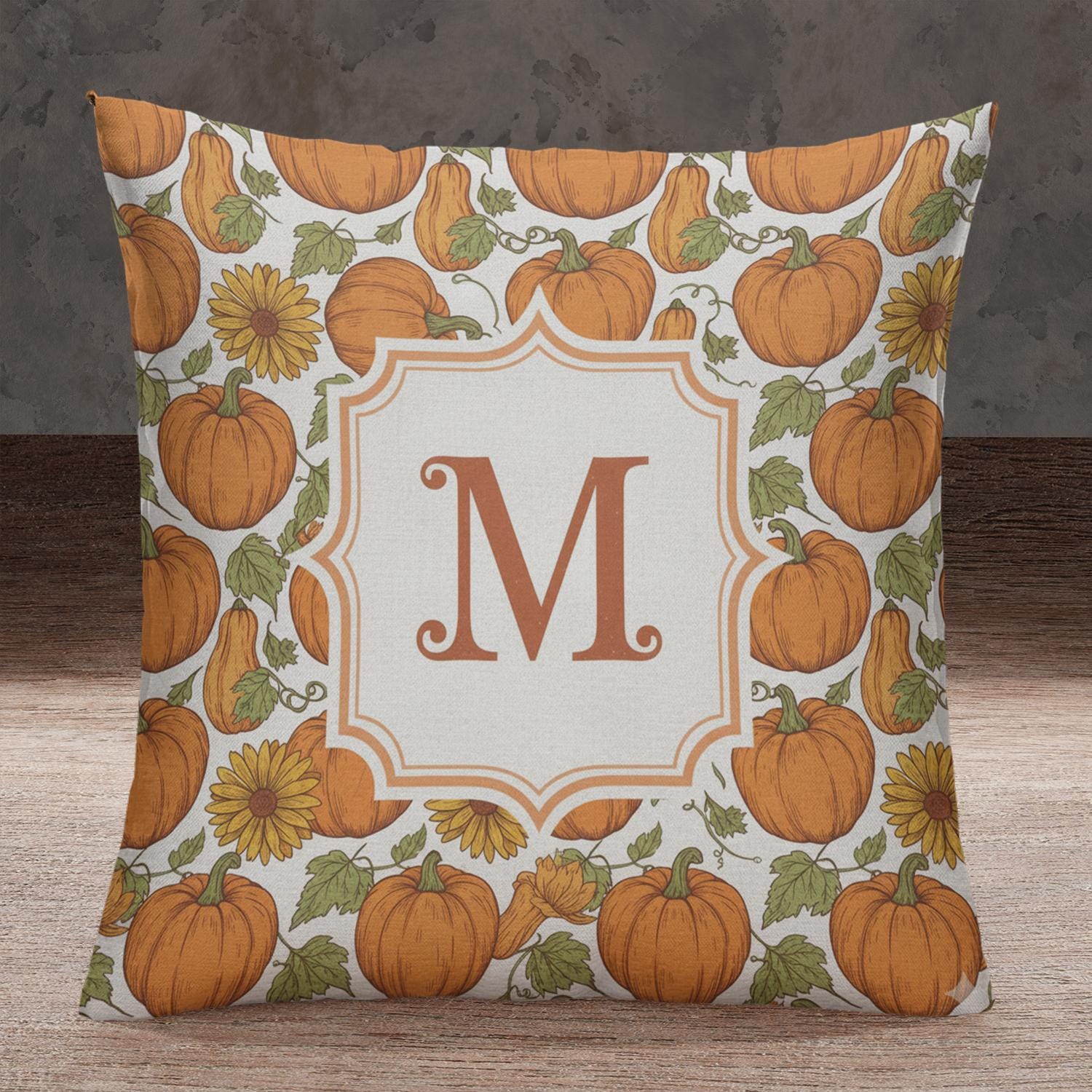 Personalized Pumpkin Pillow with Monogram, Fall Harvest Throw Cushion