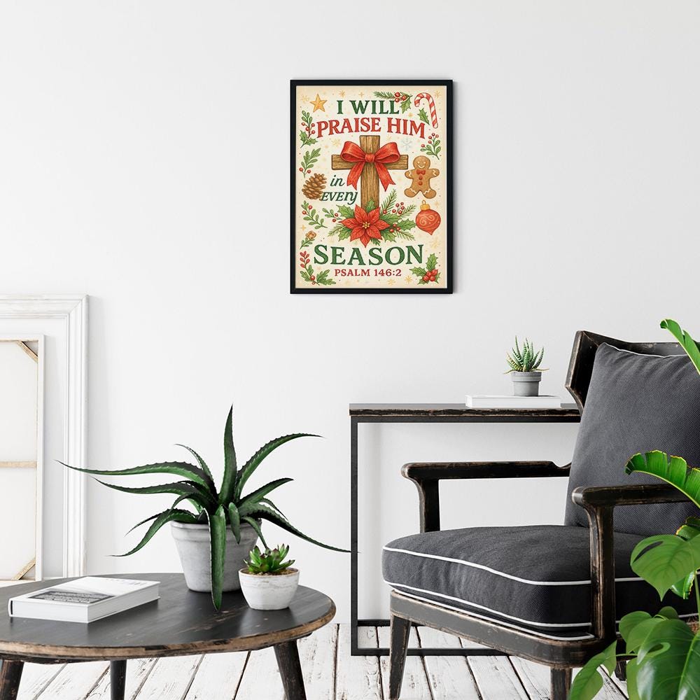 Christian Wall Art Poster – Scripture Print with Cross Bible Verse and Seasonal Holiday Design