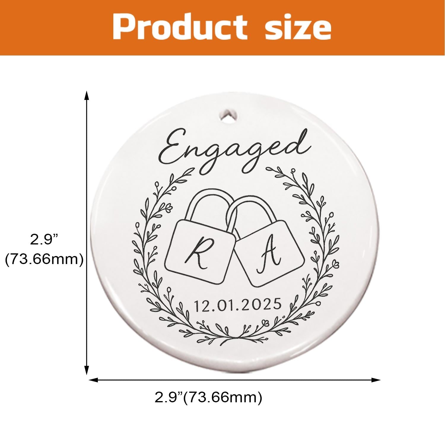 Engagement Ornament – Personalized Ceramic Ornament with Initials and Date – Couples Keepsake