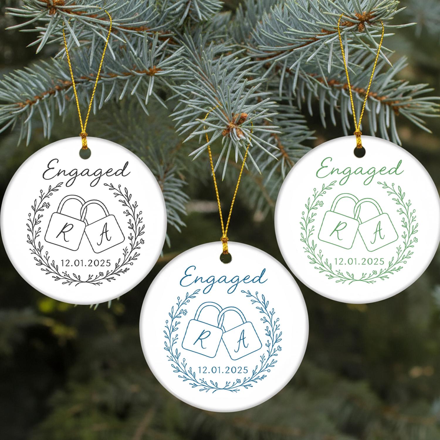 Engagement Ornament – Personalized Ceramic Ornament with Initials and Date – Couples Keepsake