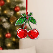 Cherry Ornament – Holiday Tree Decoration with Red Fruit and Holly Leaf Design