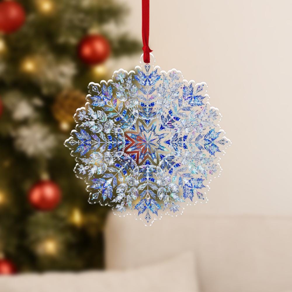 Snowflake Ornament – Holiday Tree Decoration with Blue Crystal Pattern Design