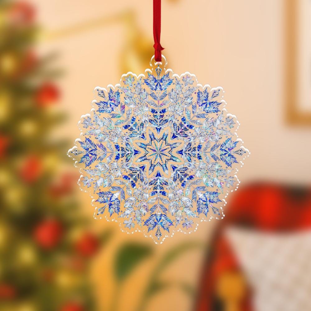 Snowflake Ornament – Holiday Tree Decoration with Blue Crystal Pattern Design
