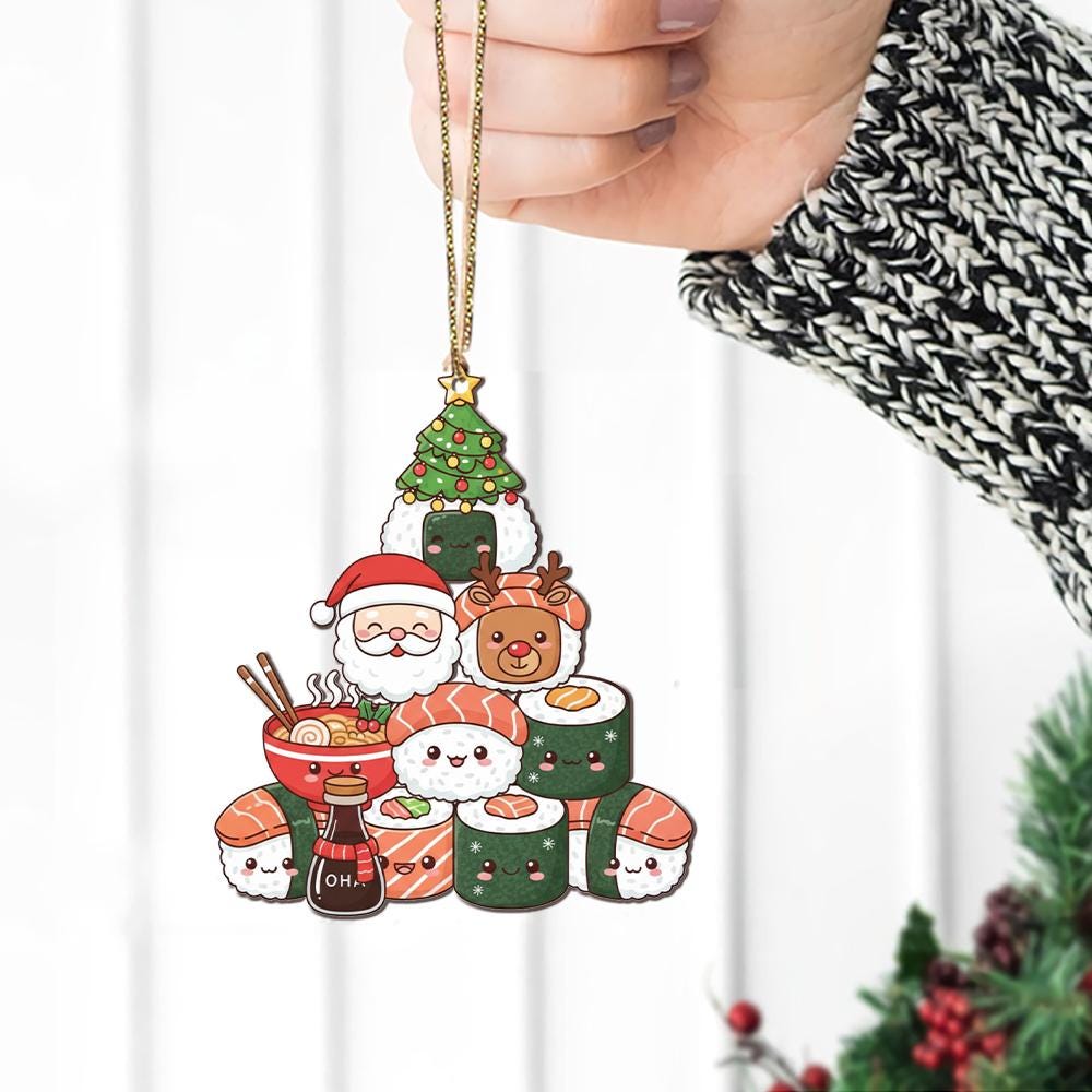 Sushi Ornament – Holiday Tree Decoration with Santa Reindeer and Christmas Design