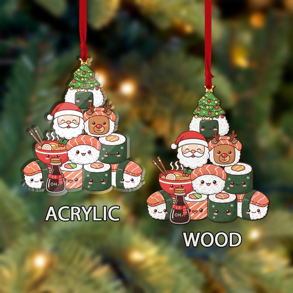 Sushi Ornament – Holiday Tree Decoration with Santa Reindeer and Christmas Design
