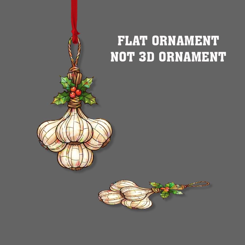 Garlic Hologram Ornament – Holiday Tree Decoration with Kitchen Food and Holly Design