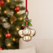 Garlic Hologram Ornament – Holiday Tree Decoration with Kitchen Food and Holly Design