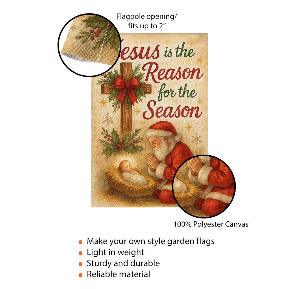 Christian Garden Flag – Outdoor Holiday Yard Decoration with Nativity Cross and Santa Design