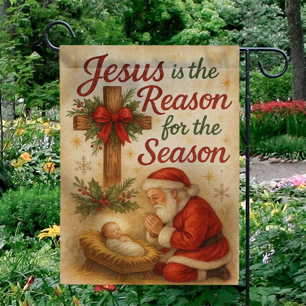 Christian Garden Flag – Outdoor Holiday Yard Decoration with Nativity Cross and Santa Design
