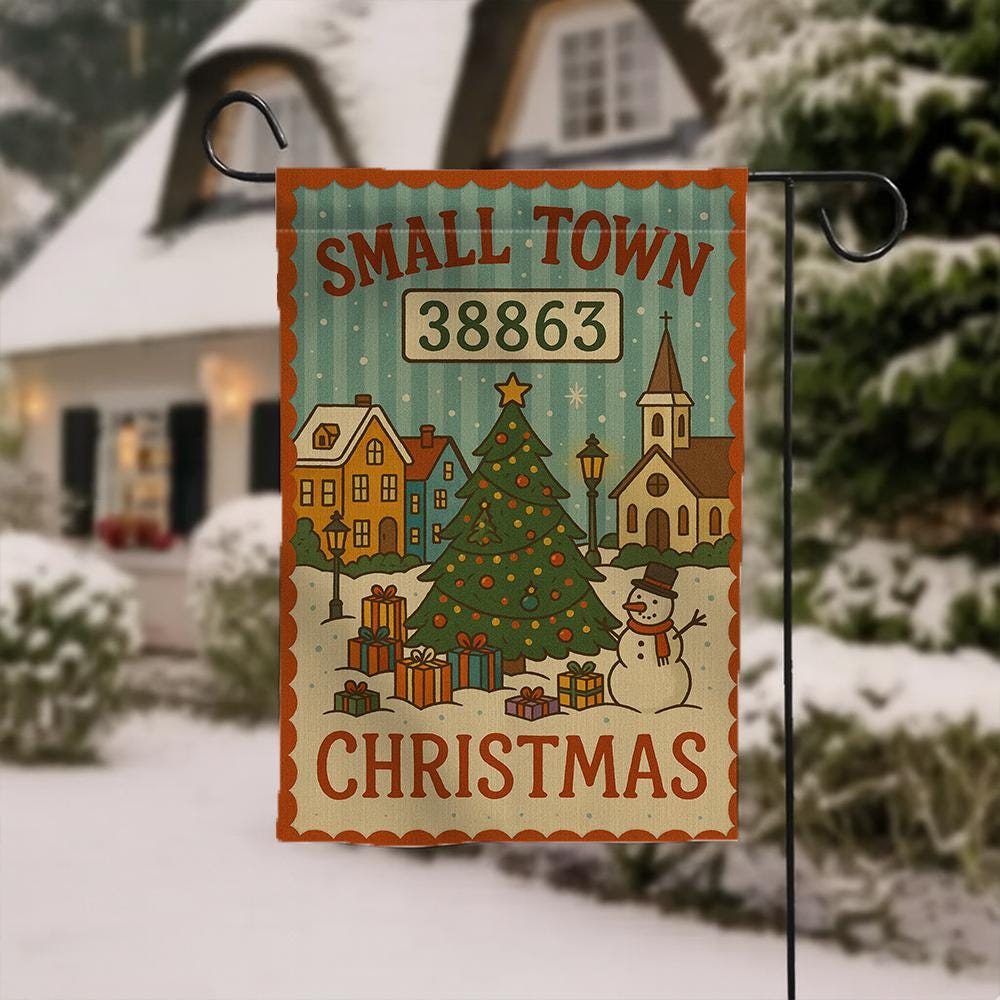 Christmas Garden Flag – Personalized Outdoor Yard Decoration with Small Town Holiday Scene