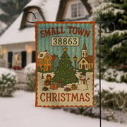 Christmas Garden Flag – Personalized Outdoor Yard Decoration with Small Town Holiday Scene