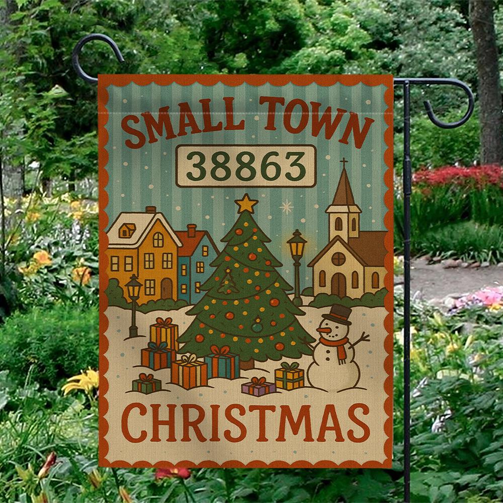 Christmas Garden Flag – Personalized Outdoor Yard Decoration with Small Town Holiday Scene