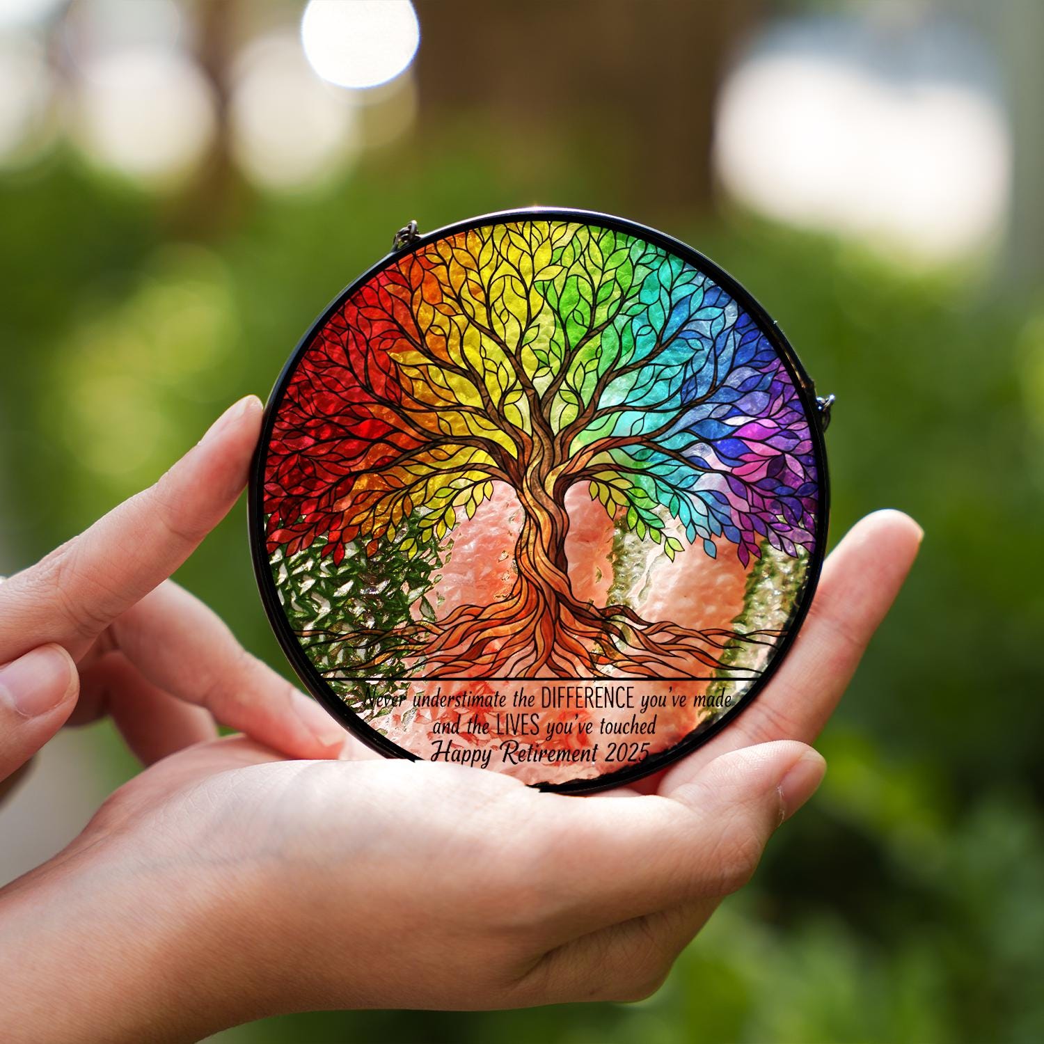 Glass Suncatcher – Tree of Life Window Hanging with Rainbow Stained Design