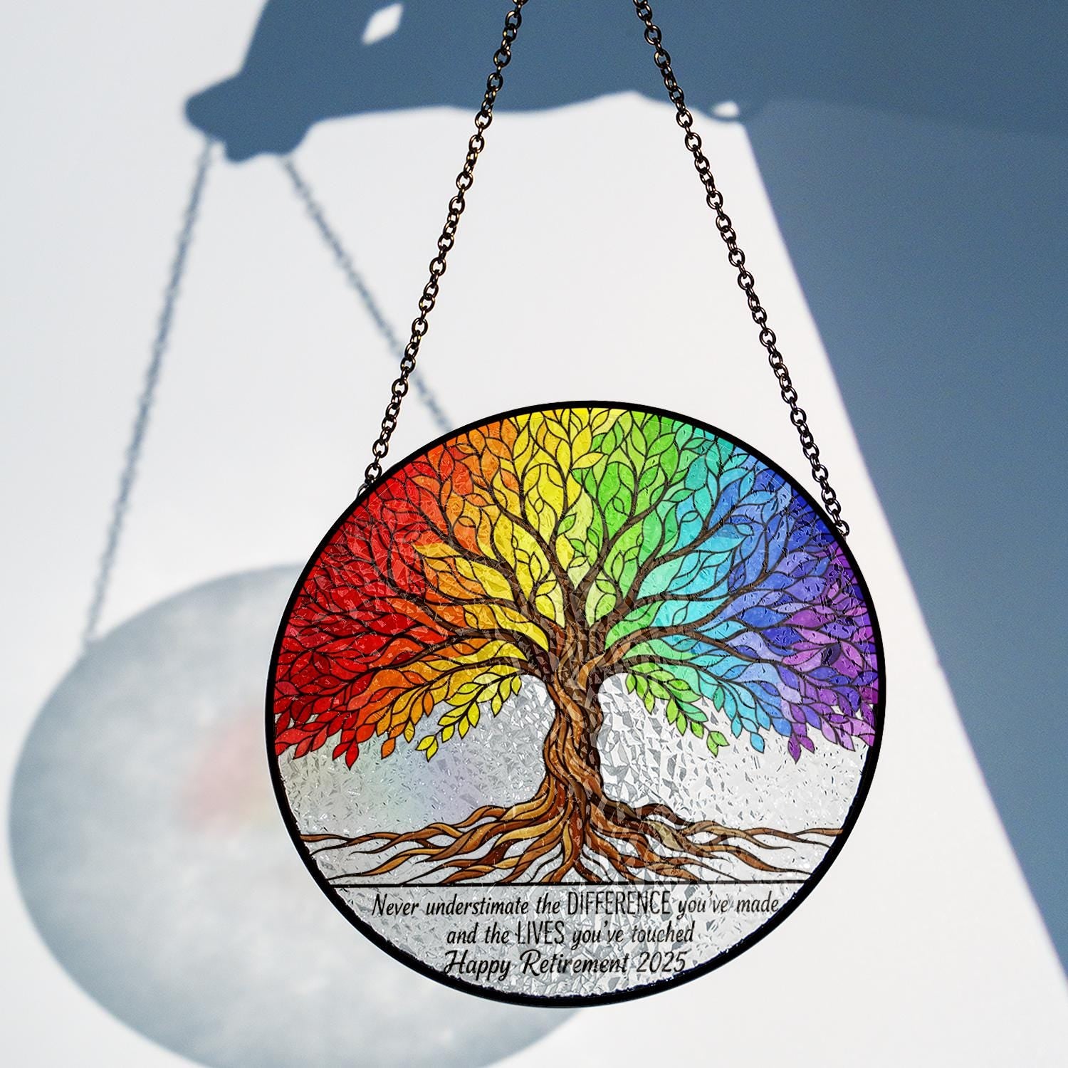 Glass Suncatcher – Tree of Life Window Hanging with Rainbow Stained Design