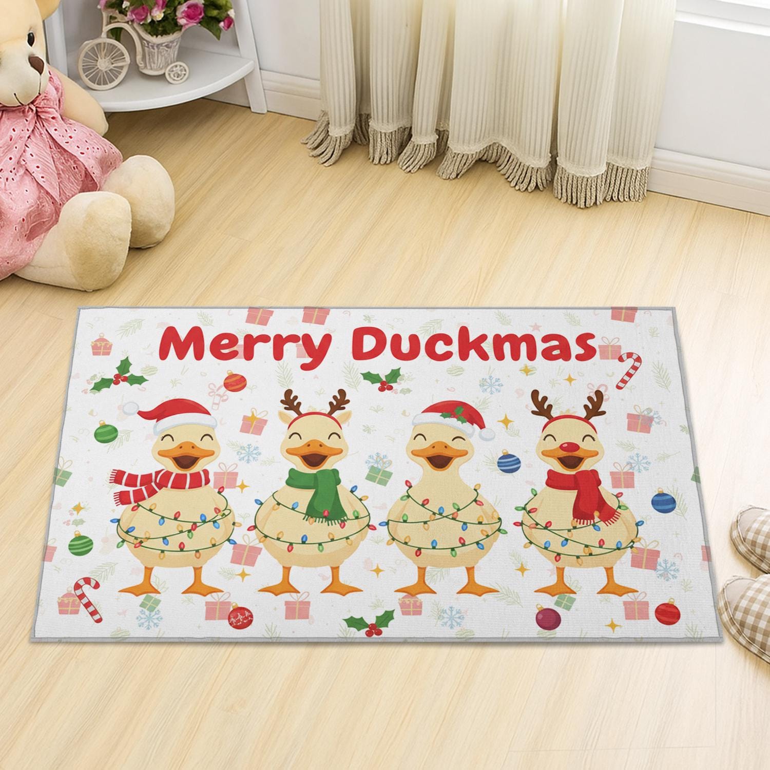 Christmas Doormat – Duck Holiday Welcome Mat with Funny Cartoon Design