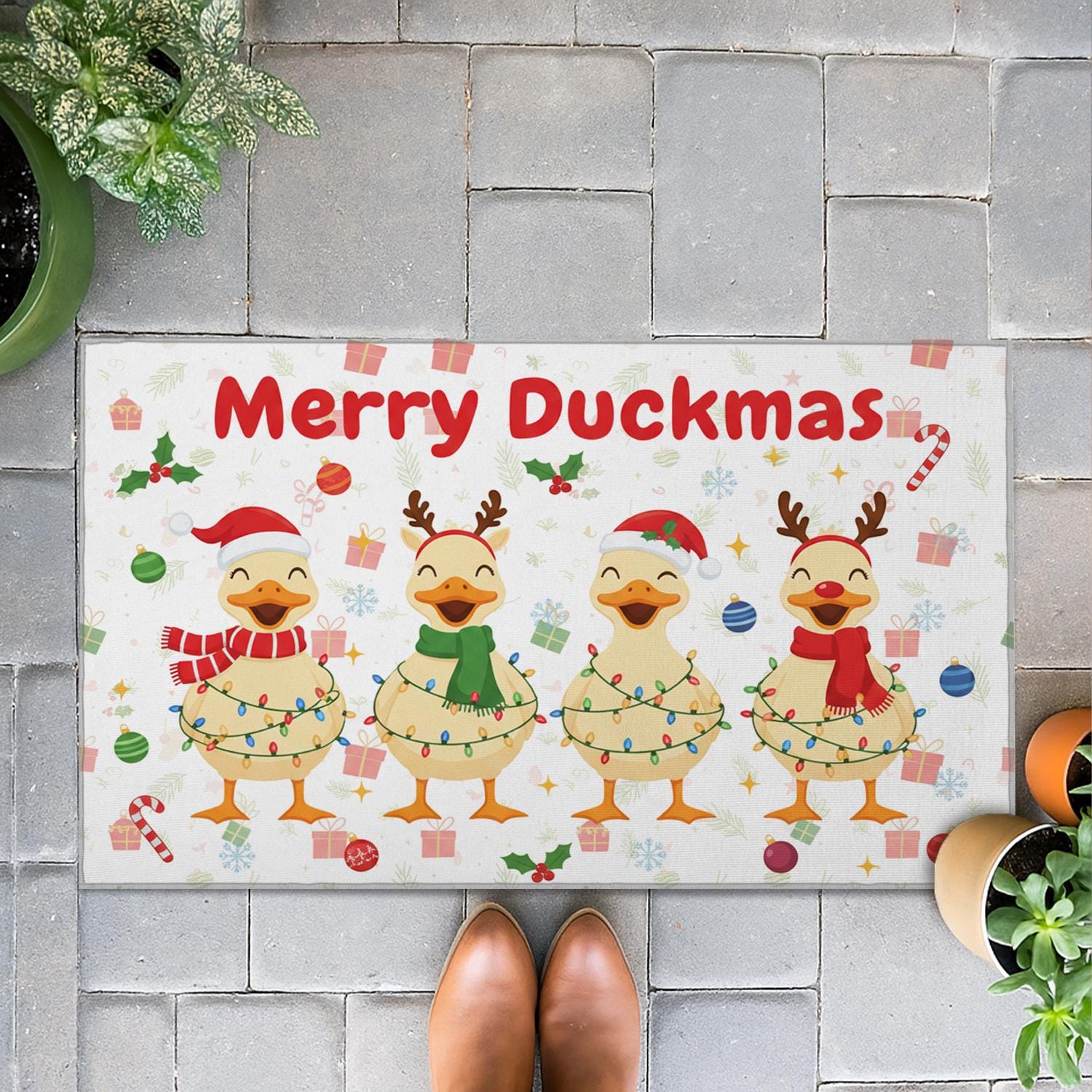 Christmas Doormat – Duck Holiday Welcome Mat with Funny Cartoon Design