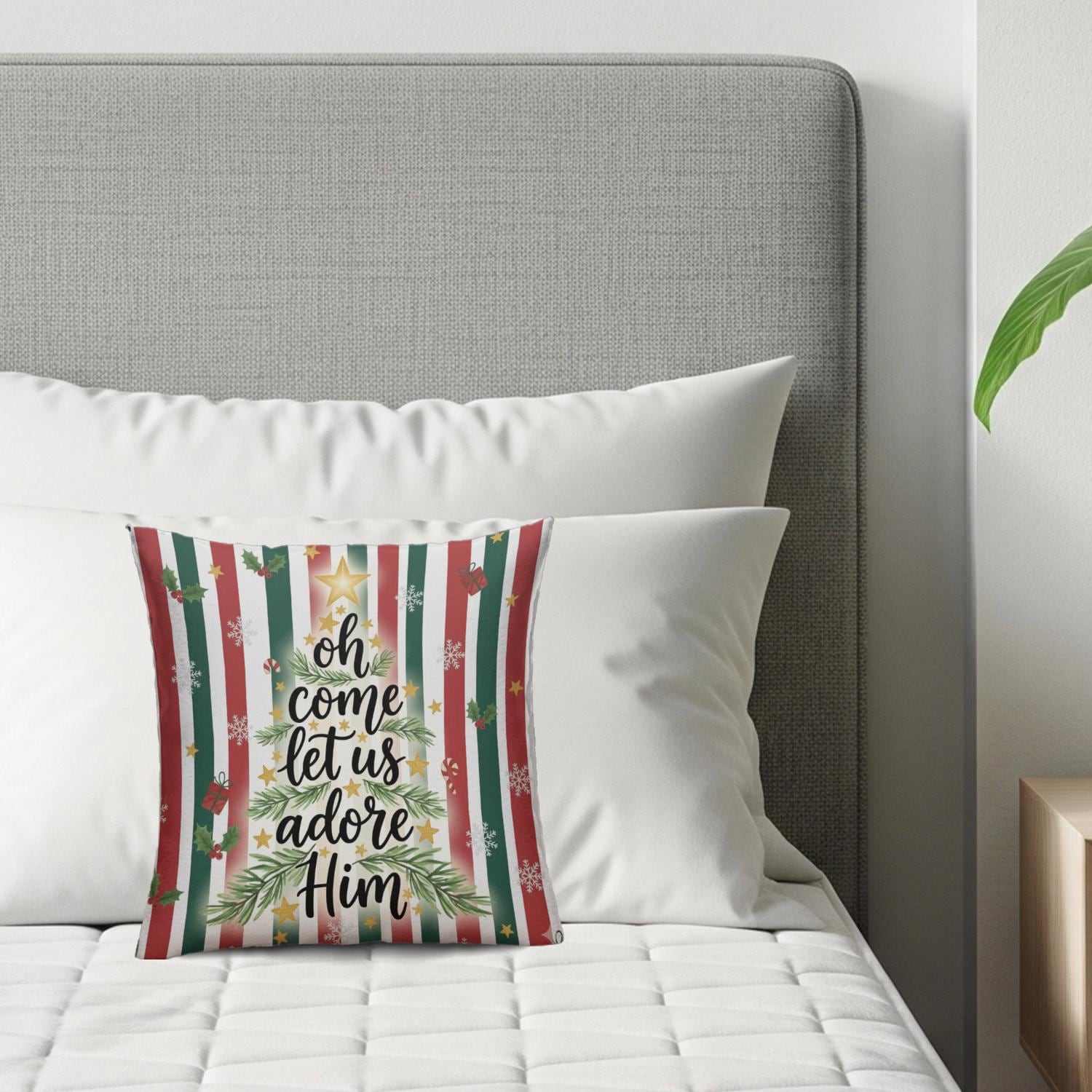 Christmas Pillow with Insert – Oh Come Let Us Adore Him Nativity Themed Home Decoration