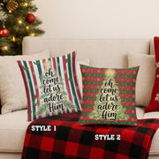 Christmas Pillow with Insert – Oh Come Let Us Adore Him Nativity Themed Home Decoration
