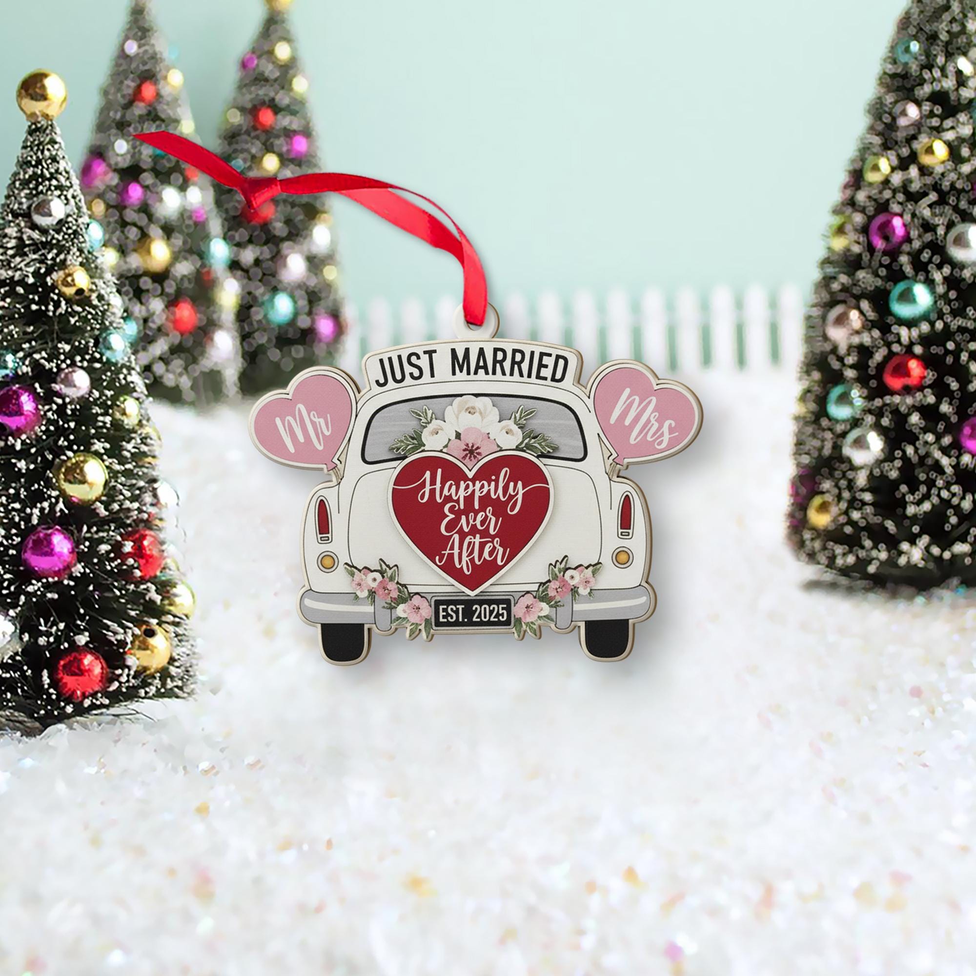 Personalized Wedding Ornament: Just Married Car Decoration, Newlywed Keepsake
