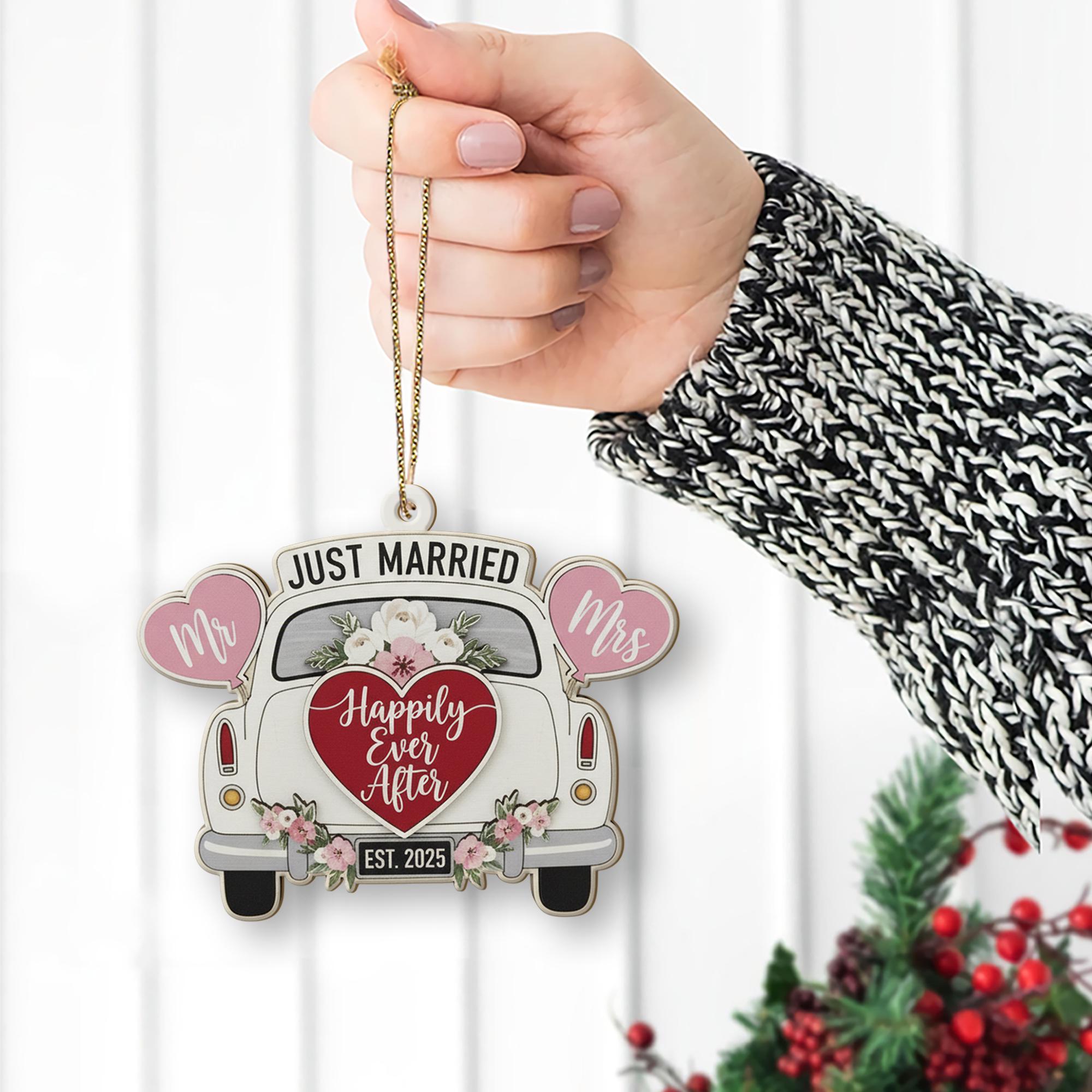 Personalized Wedding Ornament: Just Married Car Decoration, Newlywed Keepsake