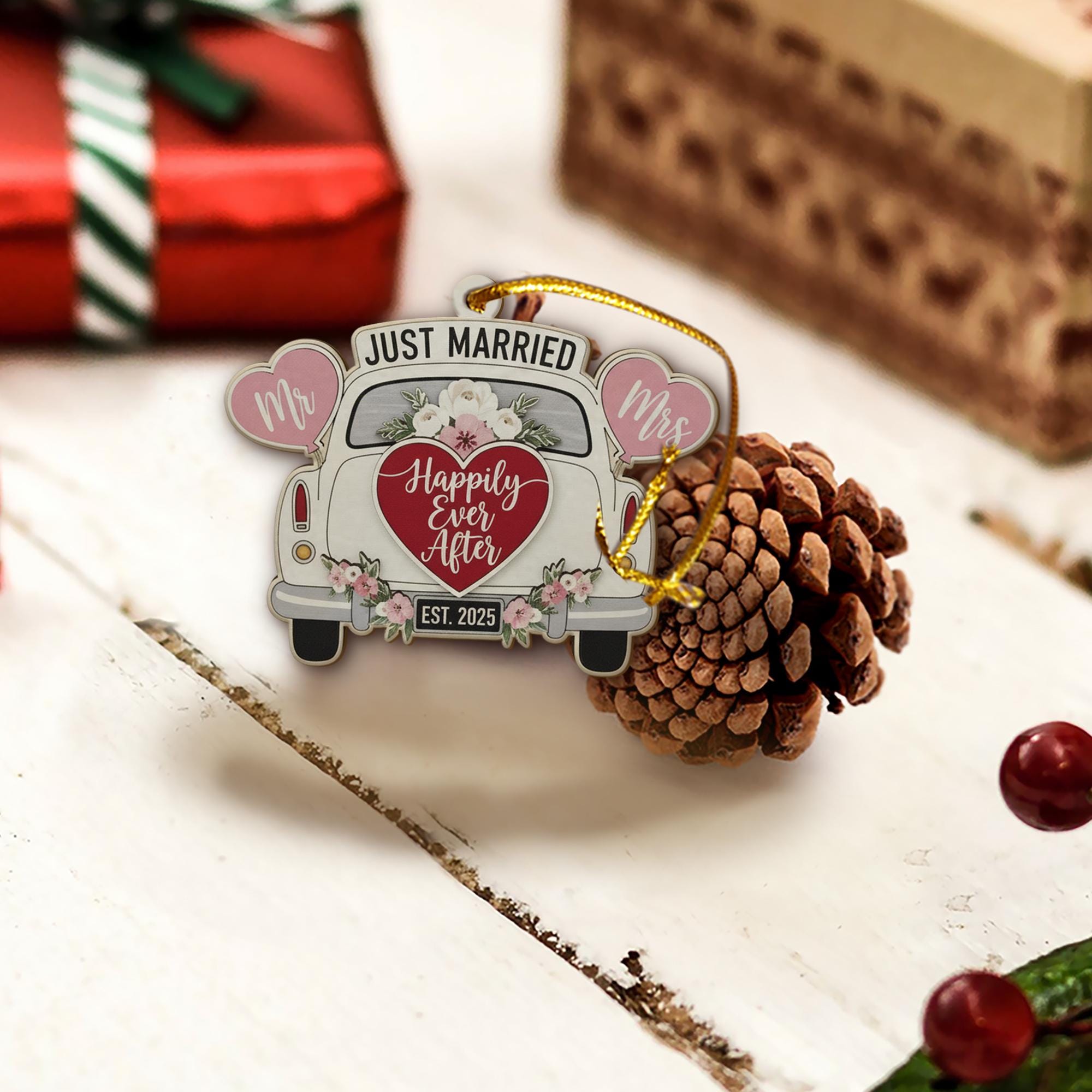 Personalized Wedding Ornament: Just Married Car Decoration, Newlywed Keepsake