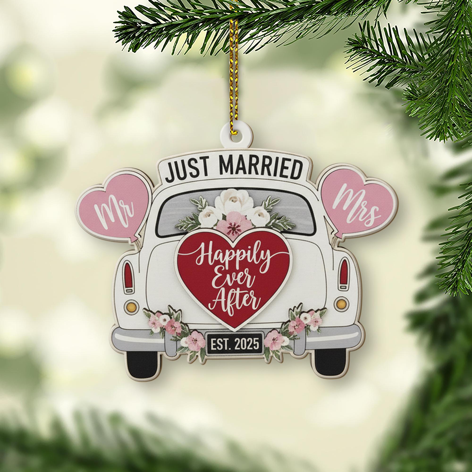 Personalized Wedding Ornament: Just Married Car Decoration, Newlywed Keepsake