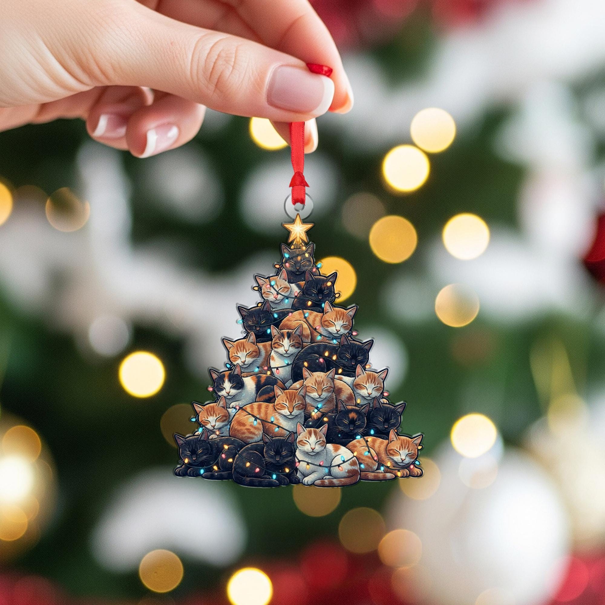 Cat Christmas Tree Ornament: Cute Cat Lovers Gift