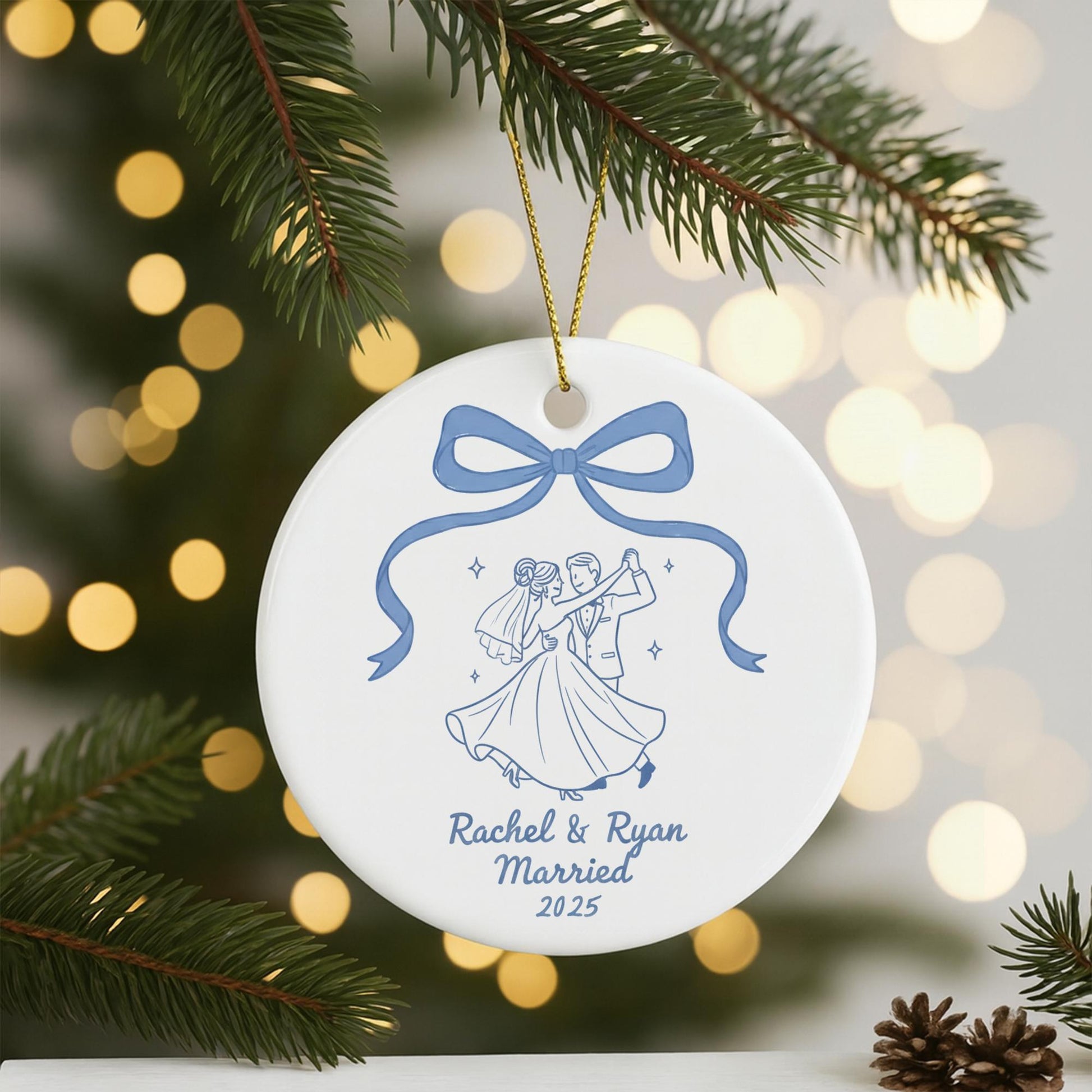 Personalized Wedding Ornament Ceramic – Bride and Groom Illustration, Keepsake 2025