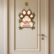 Wooden Merry Woofmas Sign – Dog Paw Wall Plaque – Holiday Door Decor