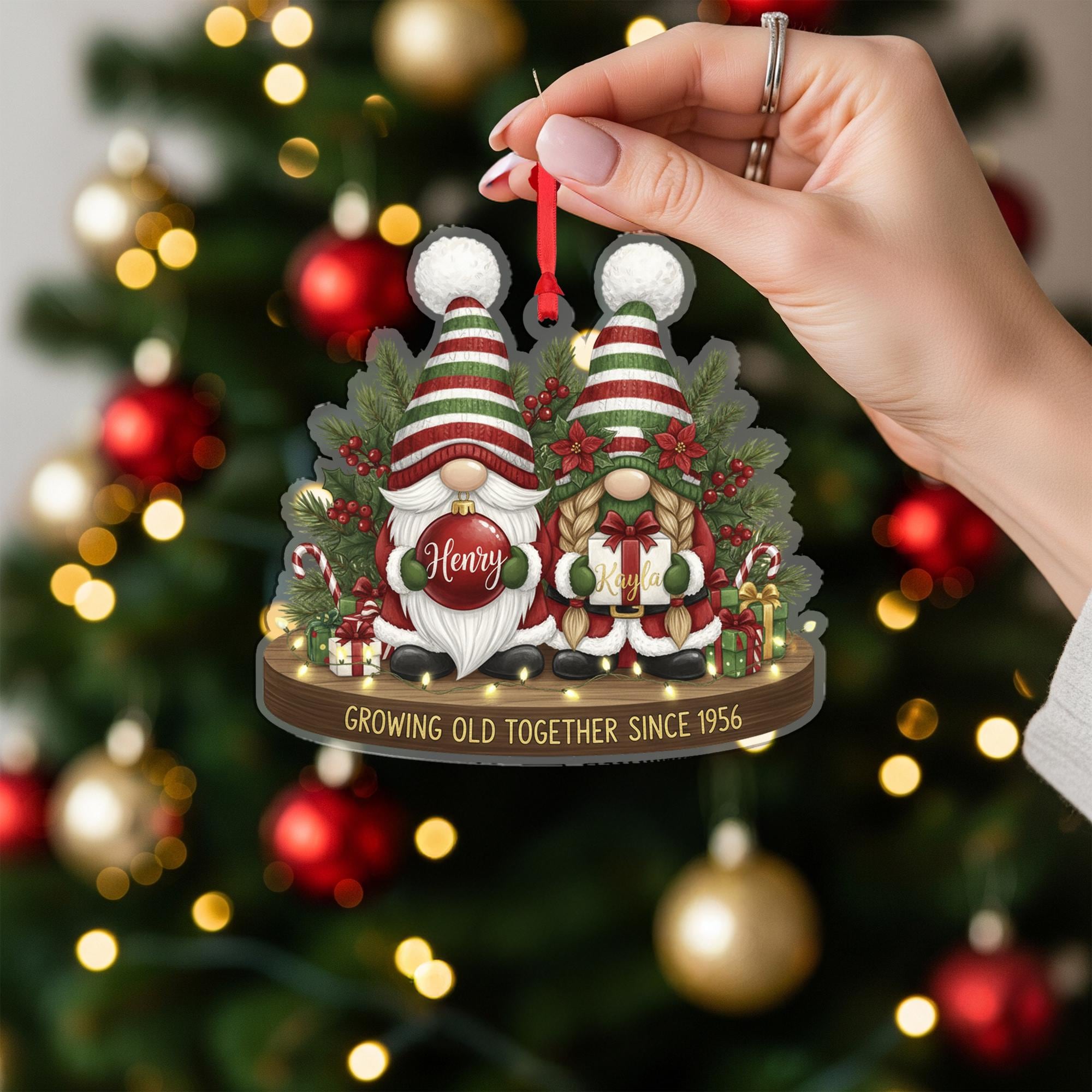 Personalized Ornament: Gnome Couple Design, Anniversary Keepsake Decoration