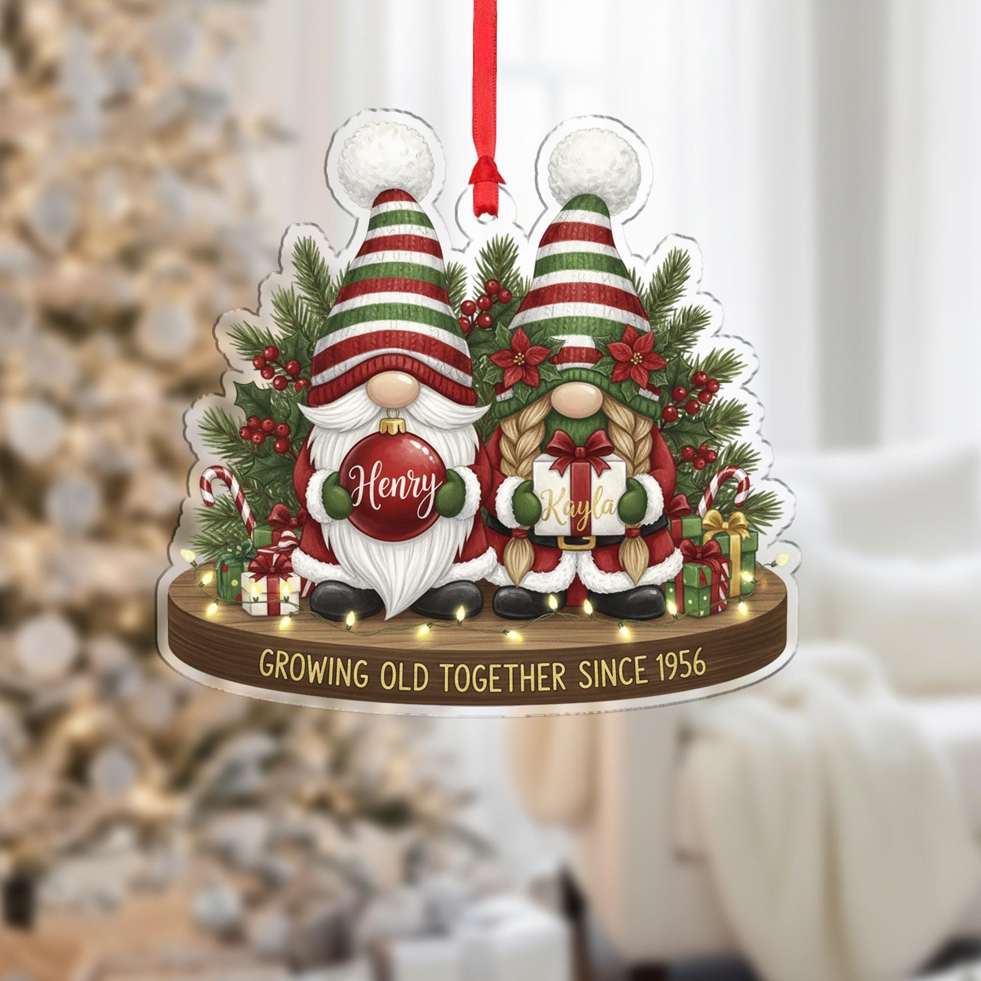 Personalized Ornament: Gnome Couple Design, Anniversary Keepsake Decoration