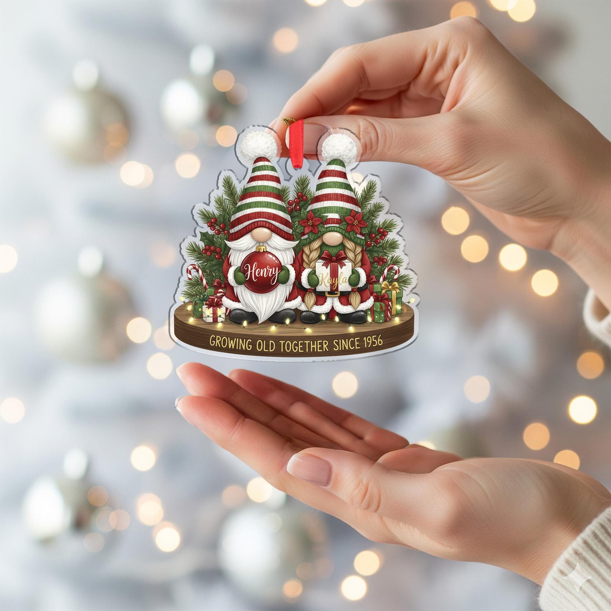 Personalized Ornament: Gnome Couple Design, Anniversary Keepsake Decoration