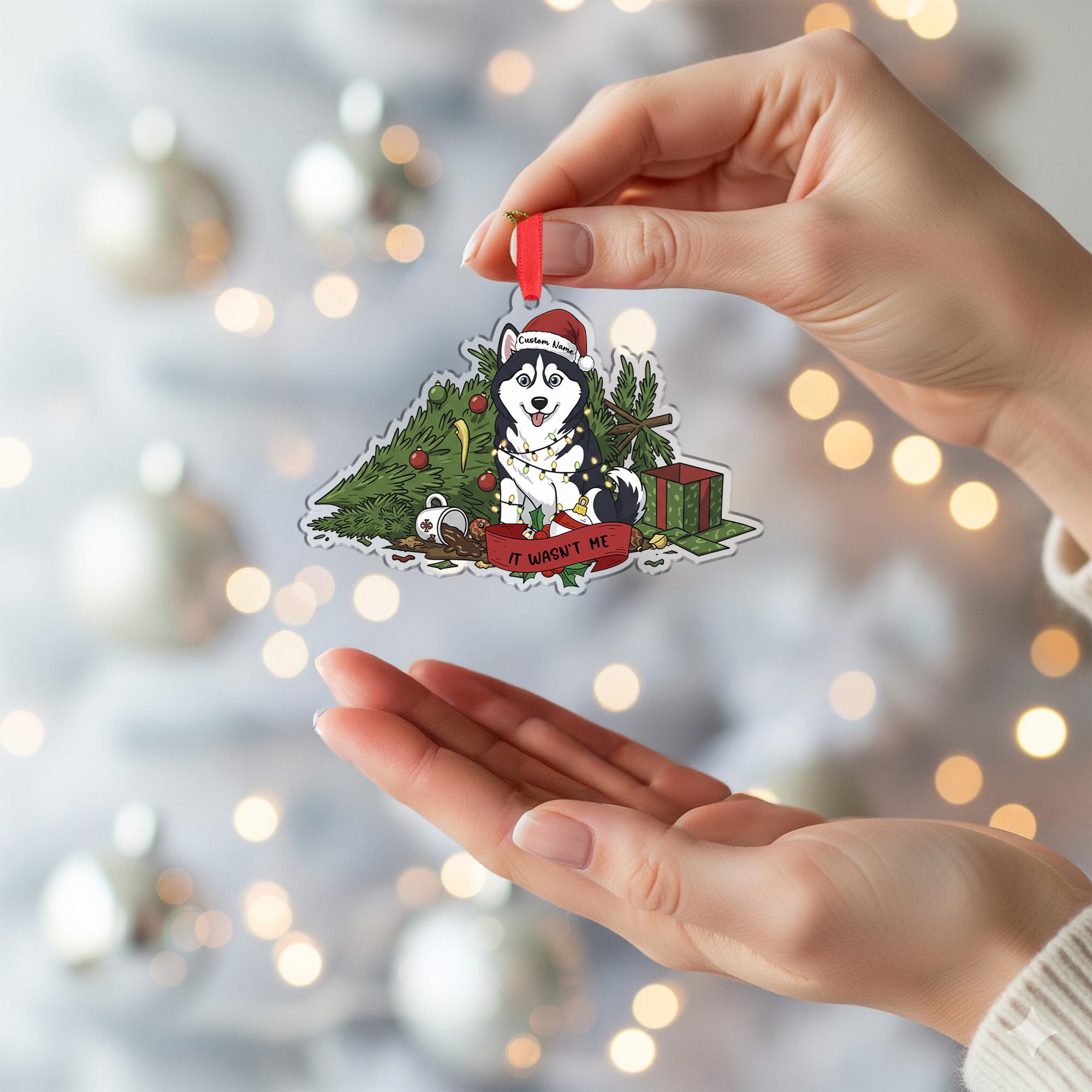 Personalized Dog Christmas Ornament – Husky Design, Funny Holiday Tree Decoration, Custom Name Pet Keepsake