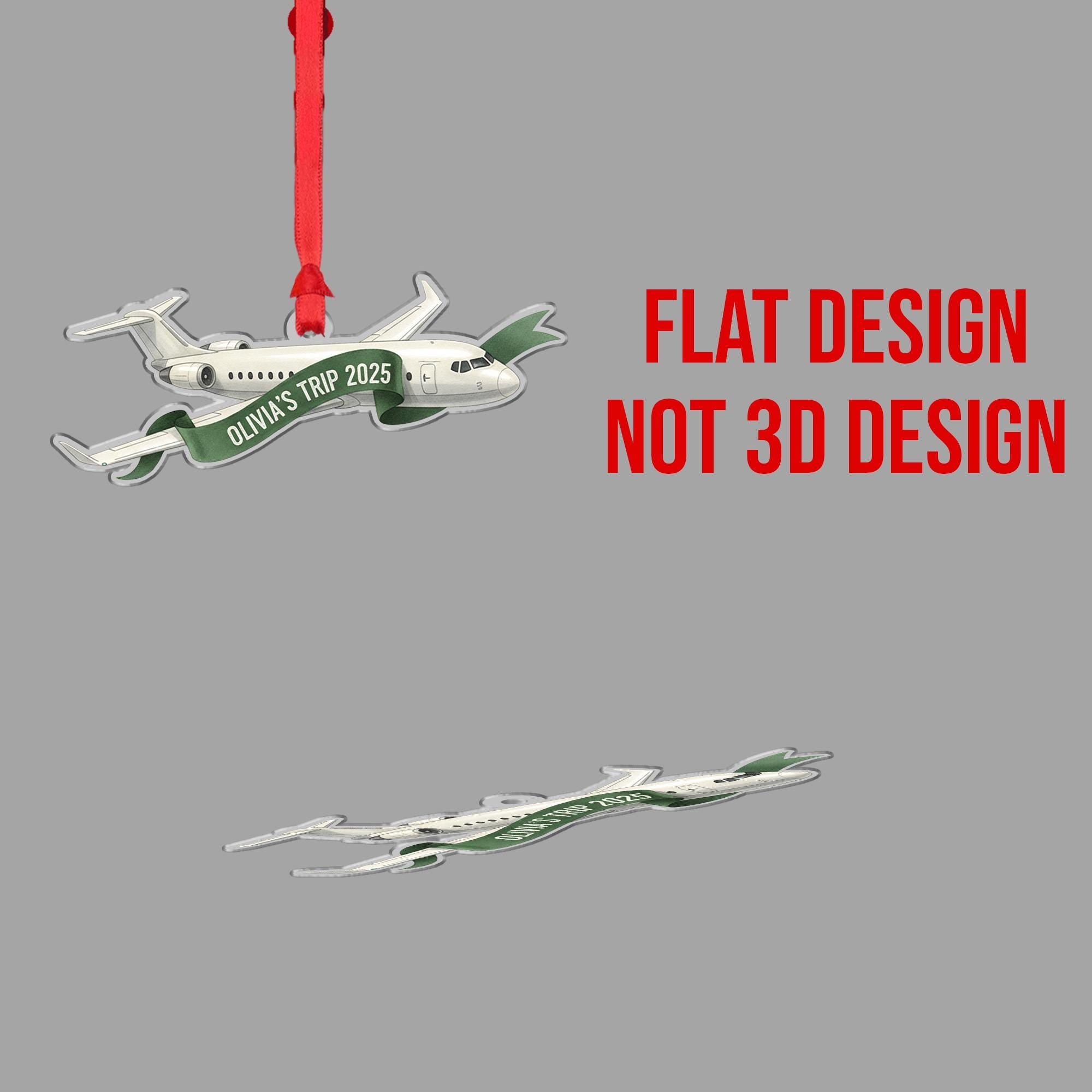 Personalized Airplane Ornament with Travel Banner, Custom Flight Trip Christmas Decoration
