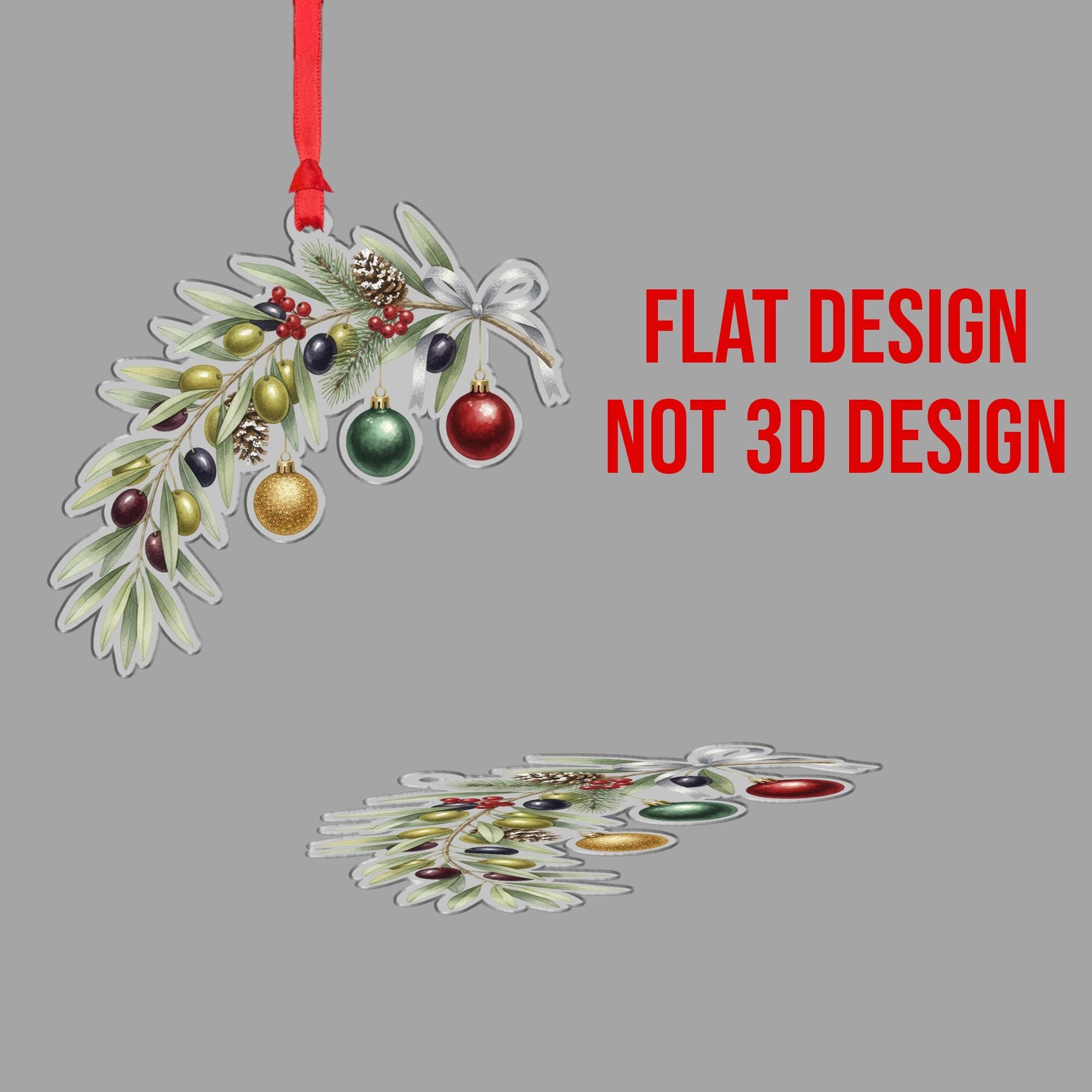 Olive Branch Ornament with Pinecones and Baubles, Botanical Christmas Decoration with Ribbon Detail