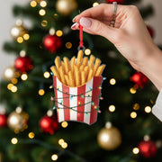 French Fries Ornament with Striped Box and String Lights, Fast Food Style Christmas Decoration