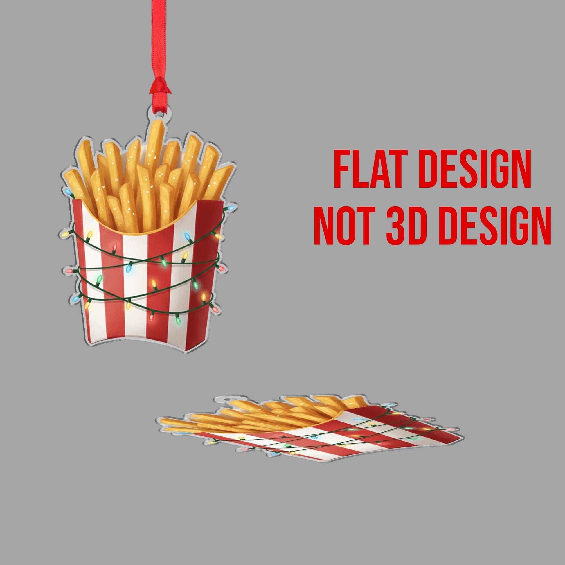 French Fries Ornament with Striped Box and String Lights, Fast Food Style Christmas Decoration